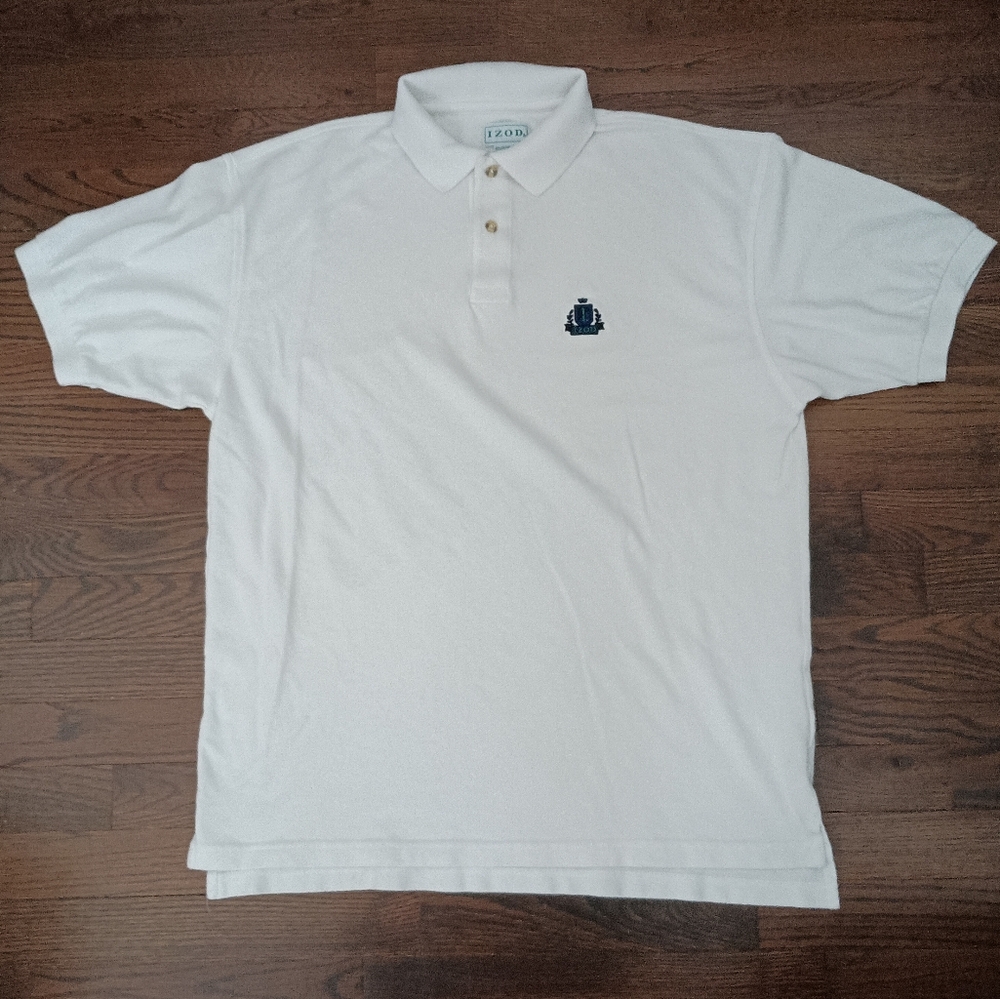 Mens Vintage Izod Embroidered Crest Polo Shirt 100% Cotton Size Large